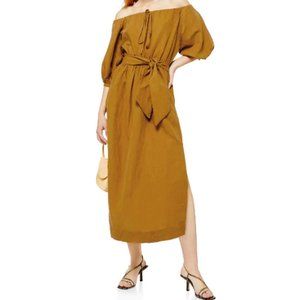 Off the Shoulder Linen Blend Midi Dress TOPSHOP